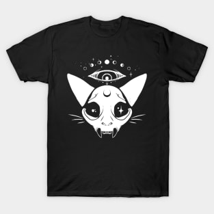 Cat Moon Skull Design T-Shirt